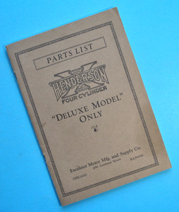 1920s Henderson Deluxe Four Cyl Model Motorcycle Parts Catalog Restoration Book