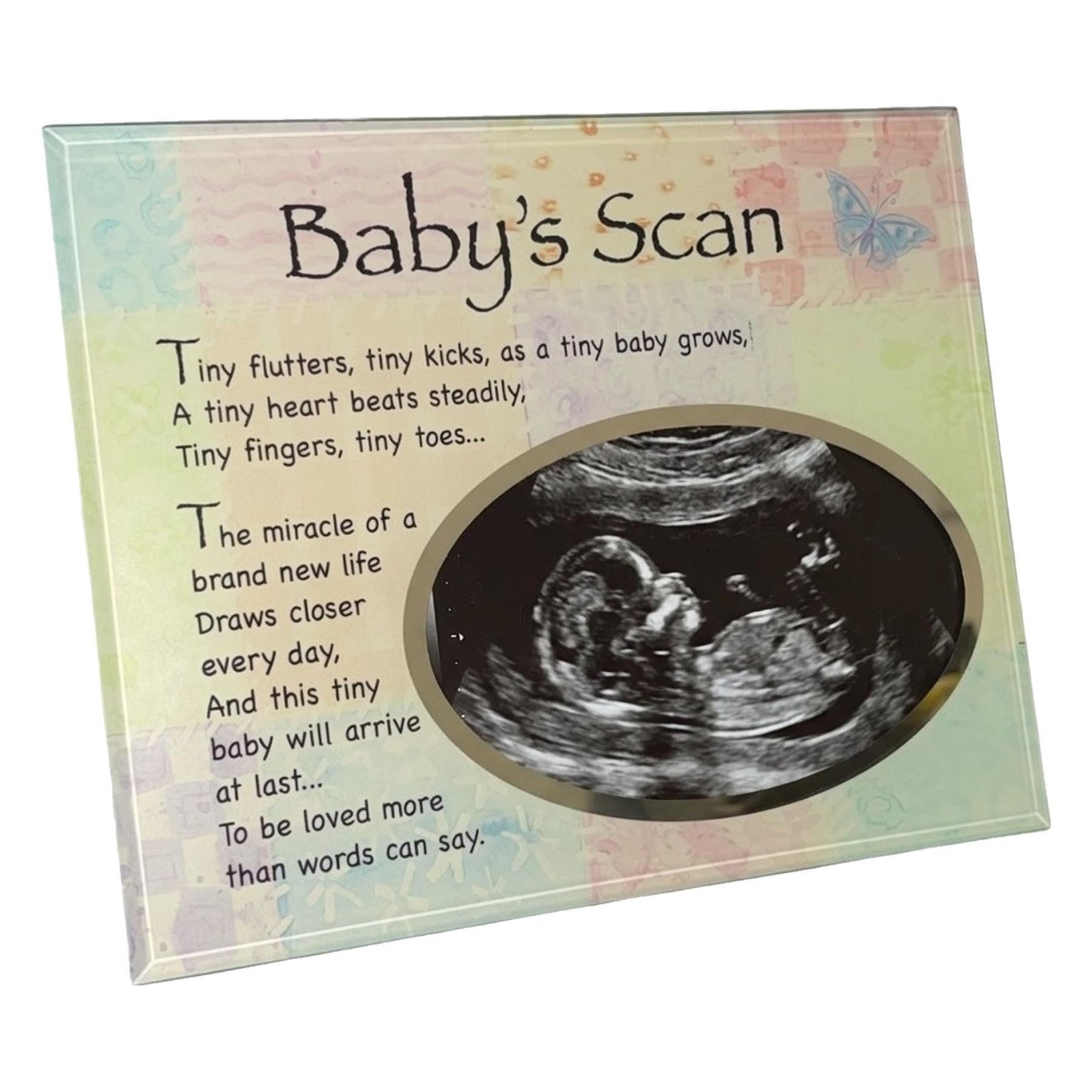 Baby's Scan Glass Photo Frame with Wording and Colour Detail