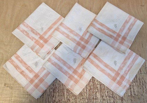 6 Beautiful Vintage Linen Napkins Rug Floral Pattern Roses Trim 0.36m x 0.33m