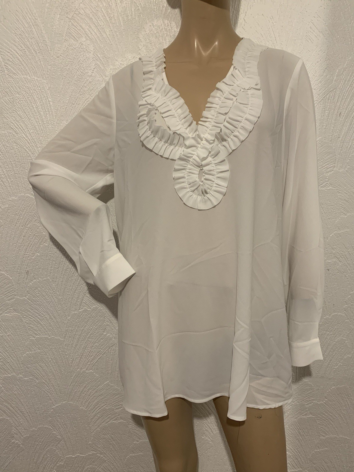 MARINA RINALDI PERSONA Sheer White Ruffle Long Sleeve Blouse 19 UK 14 US 10 BNWT