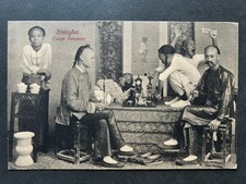 CHINA OLD POSTCARD OPIUM SMOCKERS SHANGHAI TO FRANCE 1910 !!