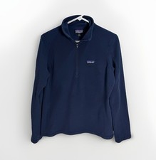 PATAGONIA Fleece Sweater Jacket Womens Micro-D 1/4 Zip Navy Sz Medium LOGO 