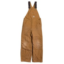 Carhartt Duck Canvas Double Knee Bib Overalls Kids Size 12 30x24.5 Brown Outdoor