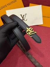 Louis Vuitton Black Monogram Leather Reversible Women Belt Gold LV Buckle 20mm