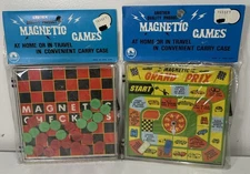 2 VINTAGE CATHAY MAGNETIC GAMES TRAVEL CHECKERS & Grand Prix Games! NEW & SEALED