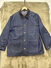 VTG Blue Bell Blanket Lined Chore Coat Denim Jacket Mens 46 Corduroy Collar