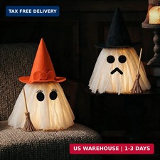 Halloween Decorations - Set of 2 Light-Up Ghosts with Witch Hats