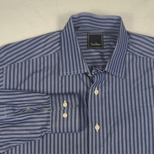 David Donahue Blue Striped Long Sleeve Button-up Mens Shirt Size 16.5 XL