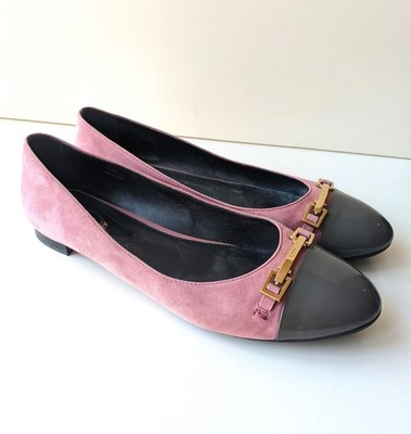 TOD'S Schuhe Ballerina Flats Gr. 39.5 ROSA GRAU  Wildleder Lackleder Top Zustand