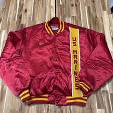 Vintage US Marine Corps Jacket Mens L Red Swingster Satin Bomber Snap USA 80s