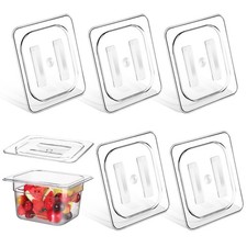 6 Pcs Polycarbonate Food Pan Lids with 1/6 Size 6.9 x 6.3 Inch, transparent