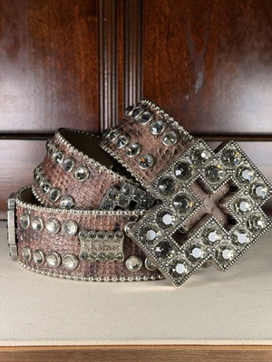 #ad Y2K VINTAGE b.b.simon Brown Swarovski Crystal Cross Buckle Adjustable Dress Belt $550.00