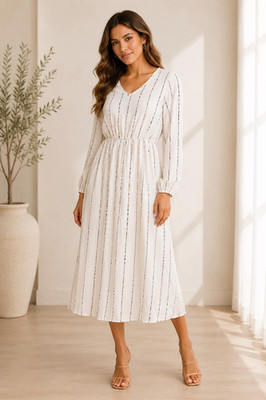 Emery Rose Women s Cream Printed Midi Dress Long Sleeve Size L New With Tags