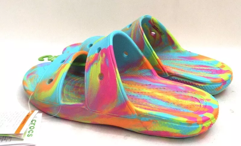 Neon tie 2025 dye crocs