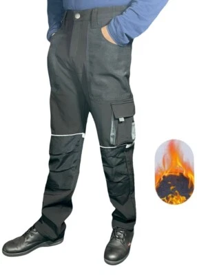 POPOQO Mens Work Trousers Warm Fleece Lining Knee Pad Pockets Heavy Duty Combat Cargo