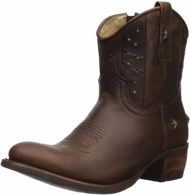 SENDRO SHOES SARA WESTERN STAR STUDDED BROWN LEATHER BOOT BOOTIES ZIP 8 $499