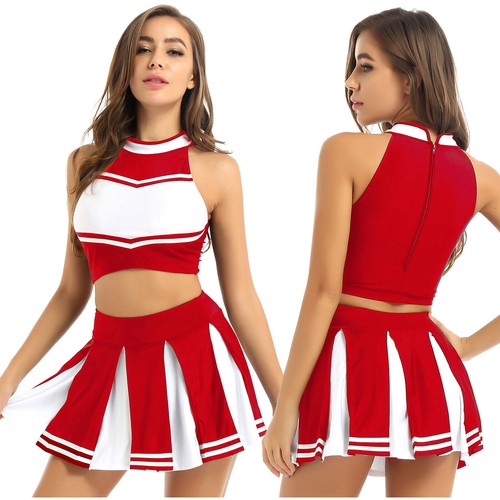 Women Cheer Leader Costume Cosplay Cheerleading Outfit Mini Pleated Skirt Set - Picture 4 of 56