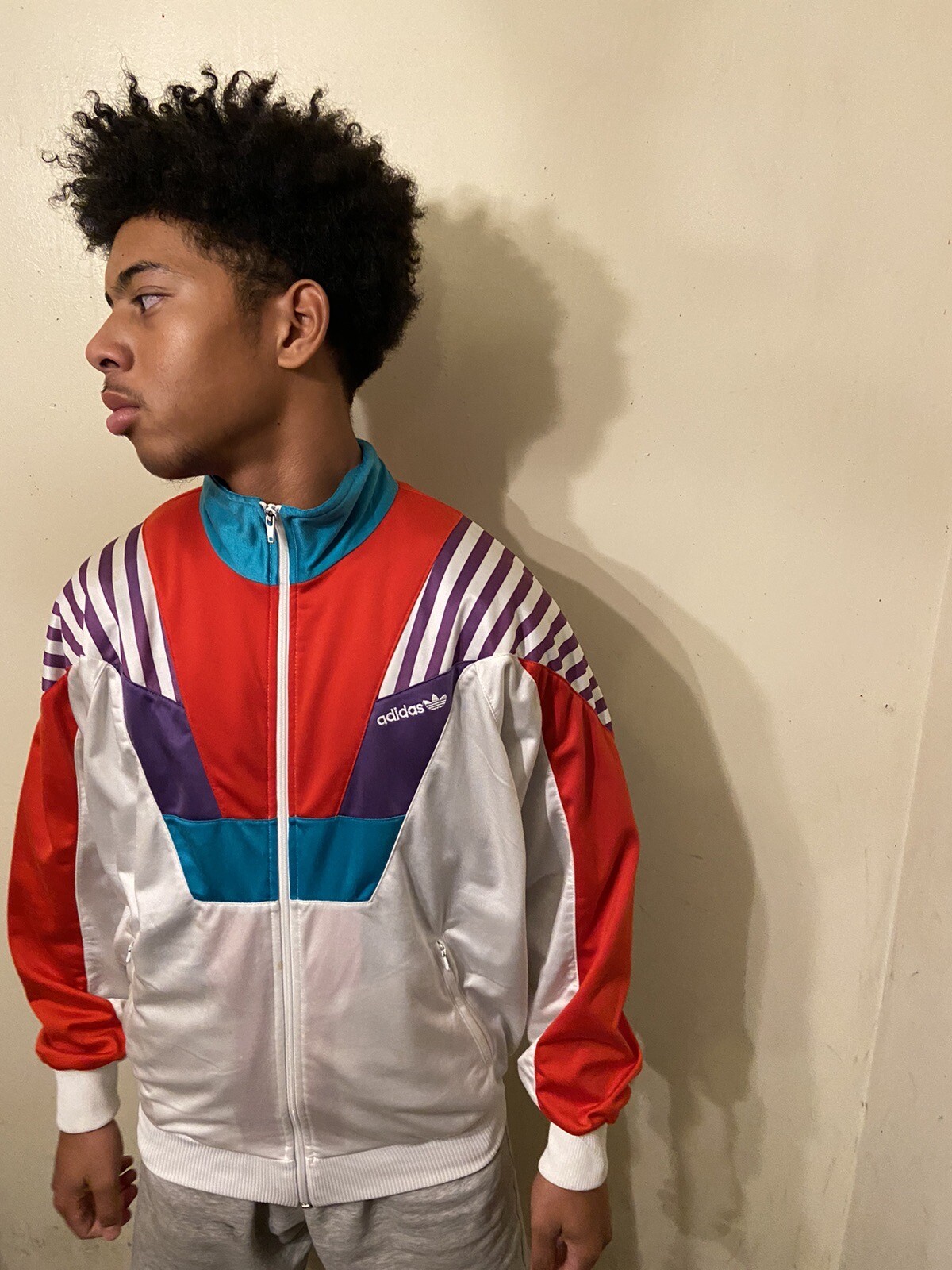 VINTAGE 90's Adidas Track Jacket Men's Medium Purple Red White Stripe