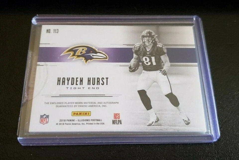 Hayden Hurst 2018 Panini Illusions First Impressions Red AUTO RC ROOKIE RAVENS - Image 2 of 2