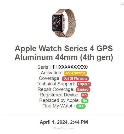 Apple Watch Series 4 GPS Aluminum 44mm (4th gen) A1978 IS NOT