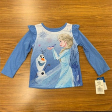 Disney Frozen Girls Long Sleeve Flame Resistant Elsa and Olaf Pajama Top Size 4