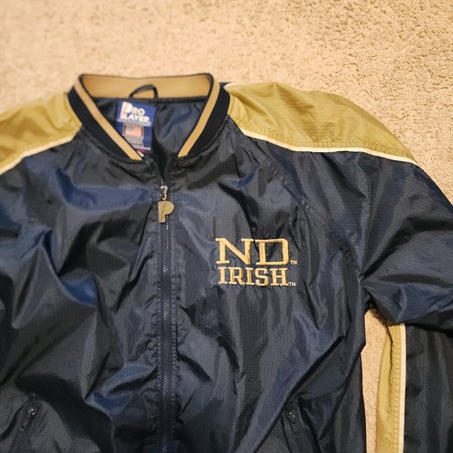 Vtg Notre Dame Pro Player Zip Jacket Embroidered Wind Breaker Mens Sz L - Picture 2 of 19