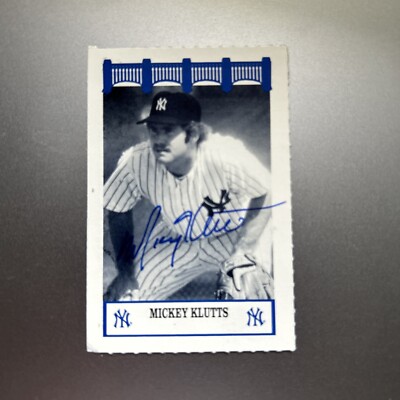 autograph on a rare baseball card MICKEY KLUTTS WIZ RARE AUTOGRAPHED SIGNED AUTO BASEBALL CARD YANKEES