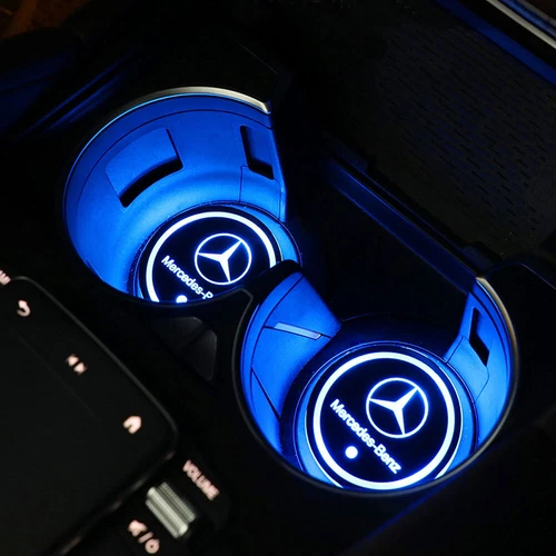 2pcs RGB LED Car Interior Cup Holder Light Mat Pads Drink Coaster Mercede s Benz - Picture 2 of 11