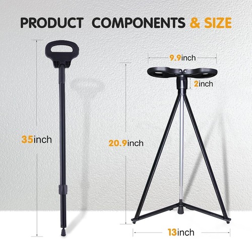 Portable Cane Stool Walking Stick with Seat Walking Stools for Adults Folding Li - Picture 3 of 9