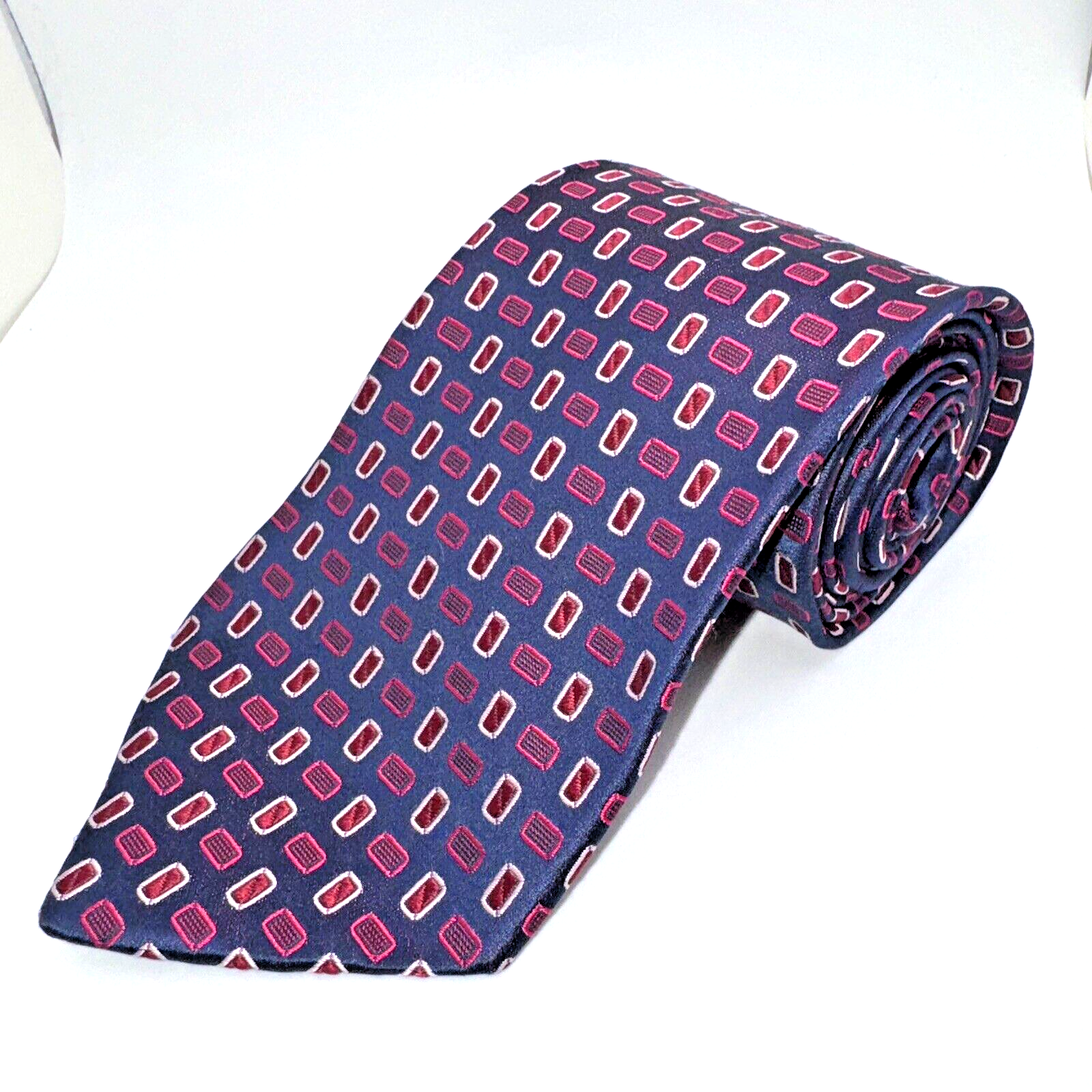 Jos A. Bank Men's Navy Blue Purple Geometric 100% Silk Neck Tie 3.5