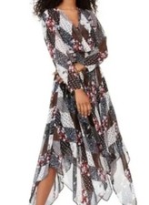 Tommy Hilfiger Women Midi Dress Cover Up Ruffled Handkerchief Sheer V-Neck Small