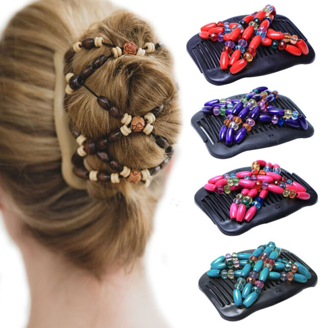 2x Magic Butterfly Beads Double Hair Comb Clip Stretchy Women Hair Accessory
