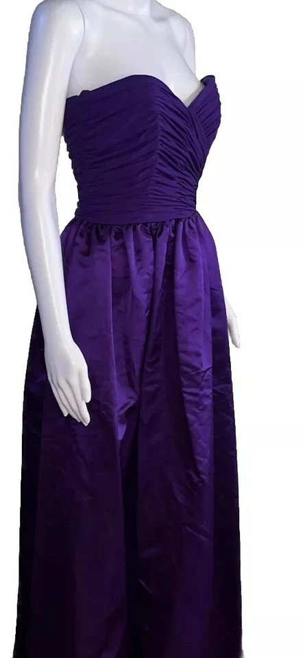 Vestido VICTOR COSTA Talla 4 Seda Satinado Púrpura Real Sin Tirantes De Colección Años 80 RARO USADO EN EXCELENTE ESTADO Foto 2 de 4