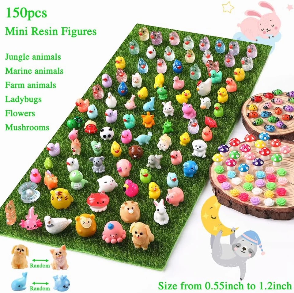 150Pcs Mini Resin Animals Colorful Tiny Small Little Glitter Ducks Mushroom - Image 2 of 4