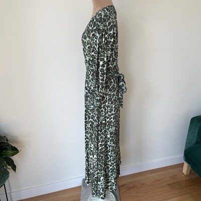 Whistles Clouded Leopard Shirred Green Multi V-Neck Midi Dress EUC Size US  10 | eBay