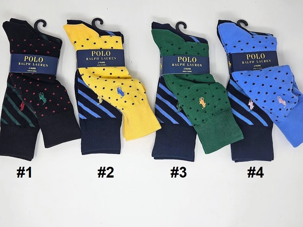 POLO RALPH LAUREN Men's Dot & Stripe Slack Socks, 2-Pack, 10-13, Multi-color