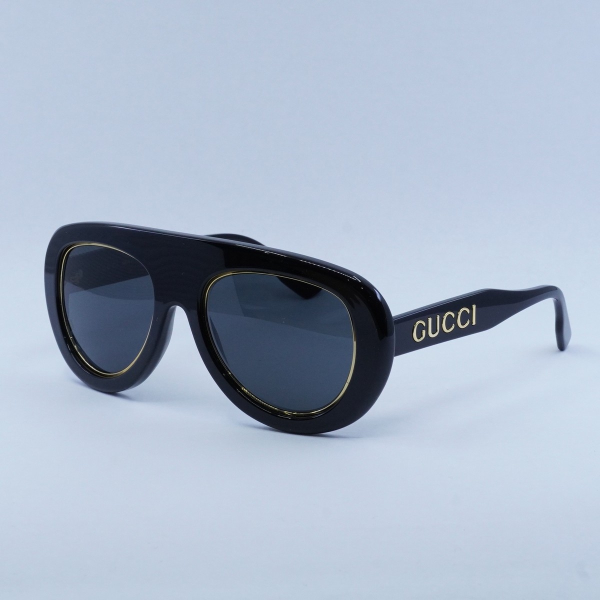 New GUCCI GG1152S 001 Shiny Black With Gold Rim/Dark Grey 54