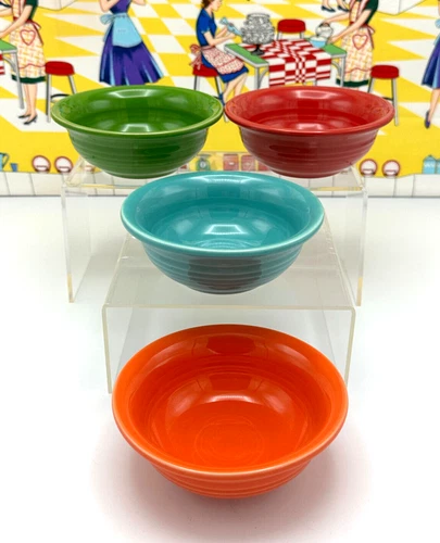 4 Fiesta Bowls Salsa Fruit Fiestaware Shamrock Turquoise Scarlet Poppy 9 oz