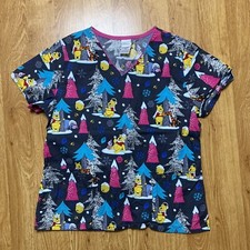Disney Winnie The Pooh Tigger V-Neck Scrub Top Women's Medium Pockets