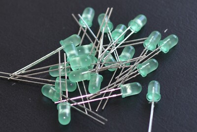 25x Leucht-Diode Fairchild Typ HLMP-4740, Ø5 mm, grün, Low Current LED Lamp NOS