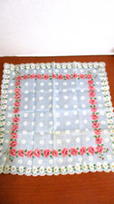 Vintage BLUE w/ Pink  White FLOWERS FLORAL HANDKERCHIEF