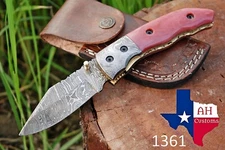 CUSTOM HAND FORGED DAMASCUS STEEL FOLDING POCKET KNIFE & BONE HANDLE EDC AH-1361