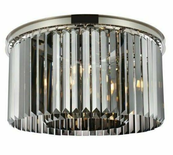 Polished Nickel 26-inch Flush Mount Crystal Chandelier with 8 Lights for Dining Room