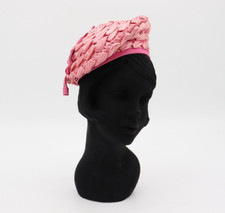 Vintage Pink Asymmetrical Hat by Yolie - 1950s 1960s Woven Straw Cap