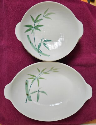 Vintage Bamboo Textured Serving Dish 10x 7 1/4'' and 5 Soup Bowls 6 1/2''