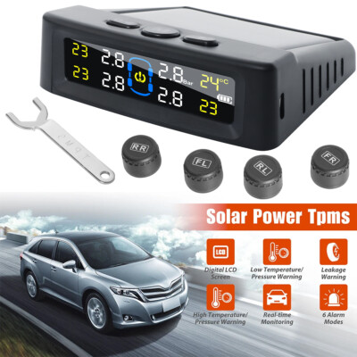 Car Wireless Solar TPMS LCD Tire Pressure Monitoring System + 4 External Sensors