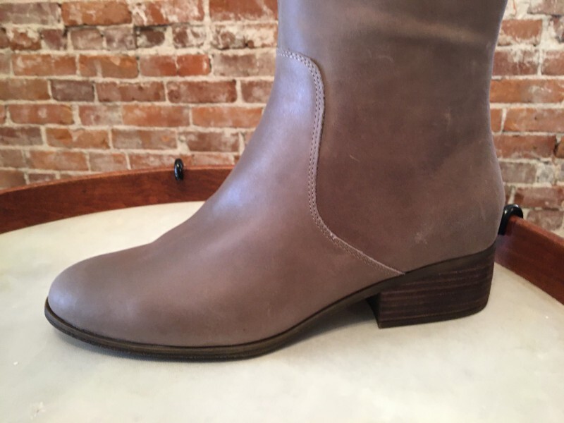 Lucky Brand Brindle Taupe Leather Lanesha Wide Calf Back Zip Riding Boot  New