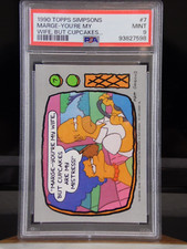 1990 Topps Los Simpson Homer "¡Los cupcakes son mi amante!" Tarjeta #7 PSA 9 como nueva