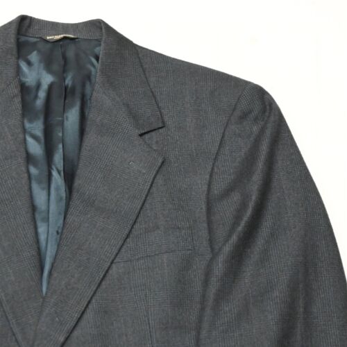 Vtg Bill Blass 42L Navy Glenn Check Flannel Mens Suit Jacket Sport Coat Blazer - Picture 2 of 12