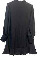 Express Womens Dress Size XL Ruffle Hem Black Long Sleeve Button Cuff Knee Goth